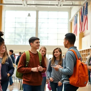 Students engaged in academic and extracurricular activities in a high school environment.